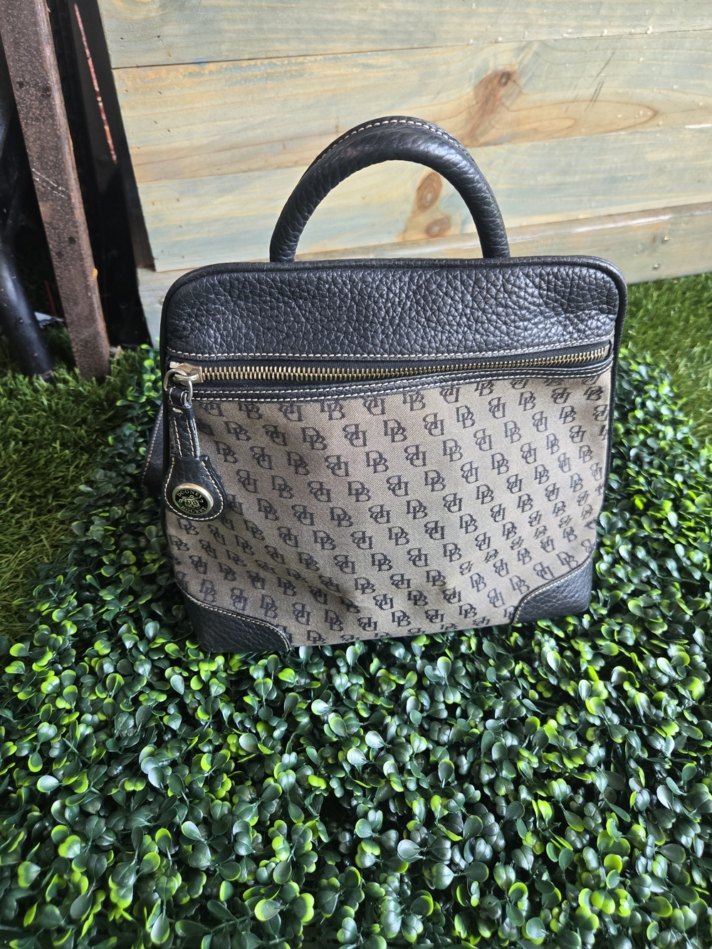 Vintage Dooney & Bourke Signature DB Monogram Canvas & Leather Backpack